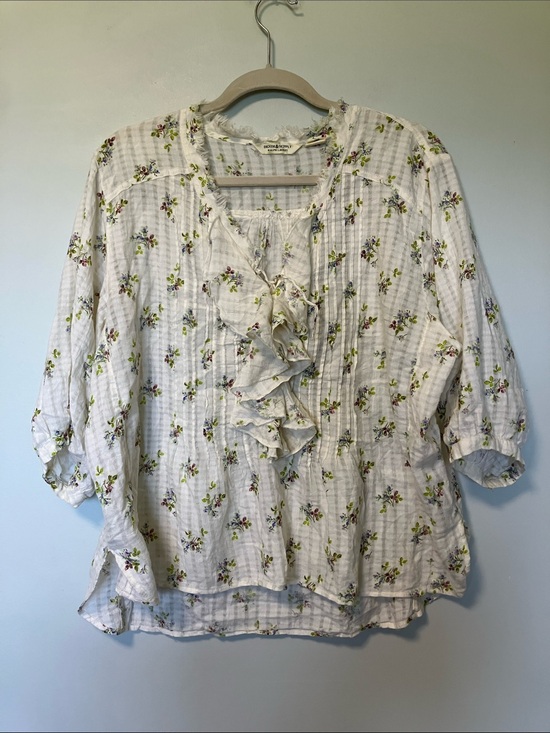 Denim & Supply Ralph Lauren Tops - Denim & Supply Ralph Lauren White Floral Ruffle Front Blouse
